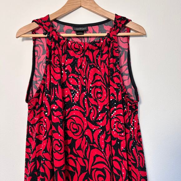 Lane Bryant Women's Dress Sequin Sparkle Red Black Sleeveless Ruched Collar - Picture 4 of 16